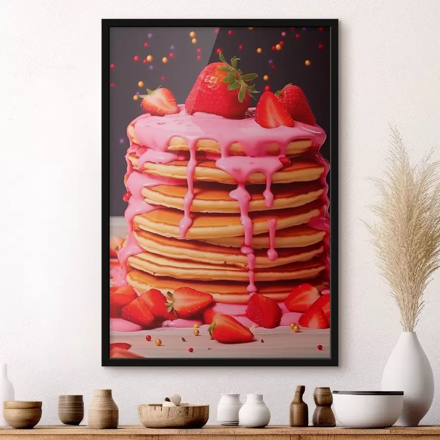 Fotobehang Pannenkoeken met aardbeien en roze glazuur f43263