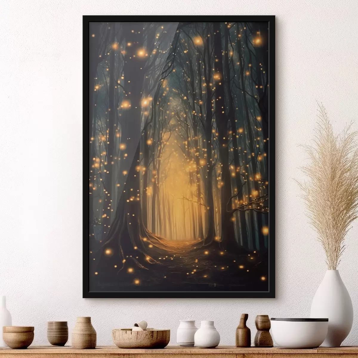 Poster Magisch bos met vuurvliegjes f43272