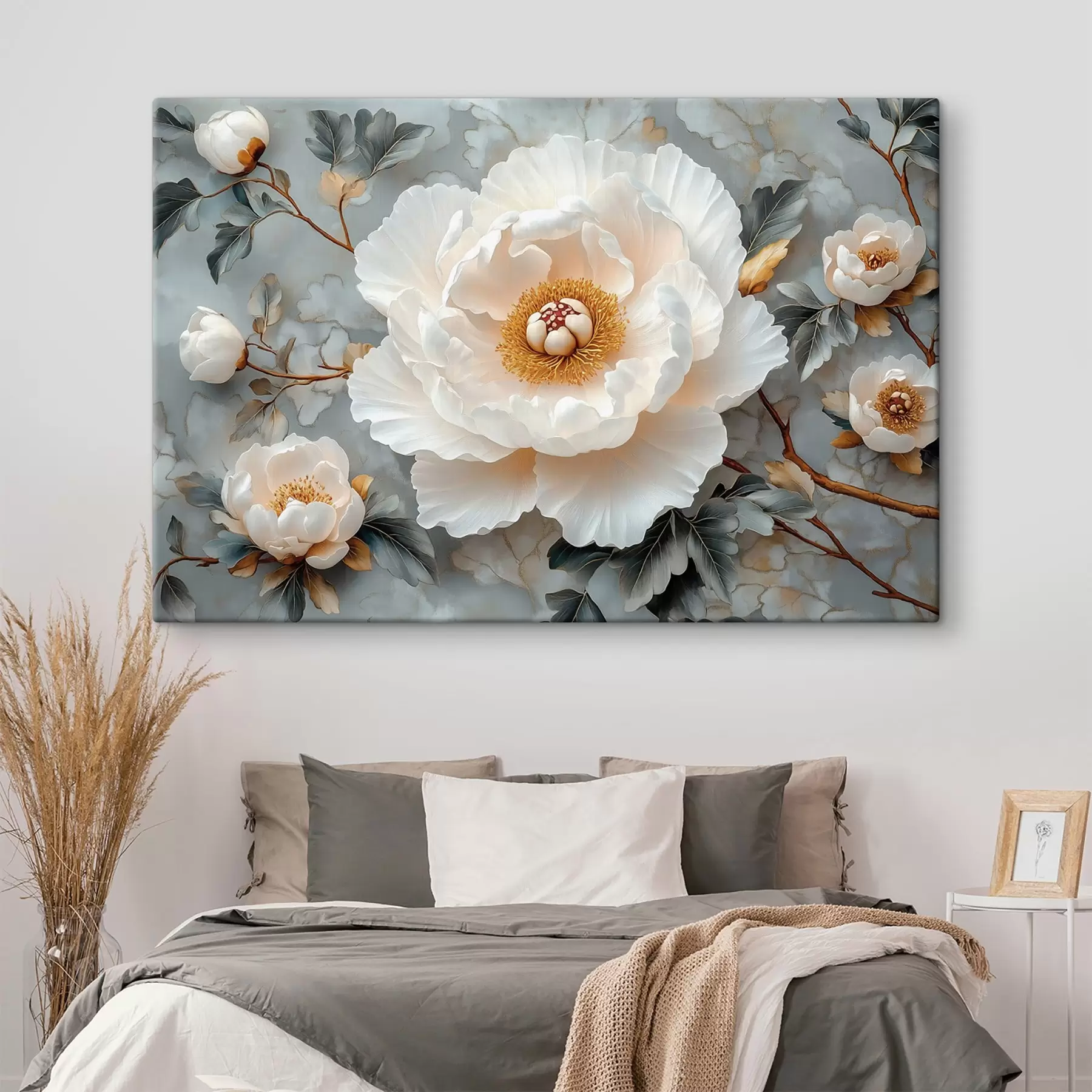  Peintures Magnifique pivoine sur fond de feuilles et de petites pivoines s43315