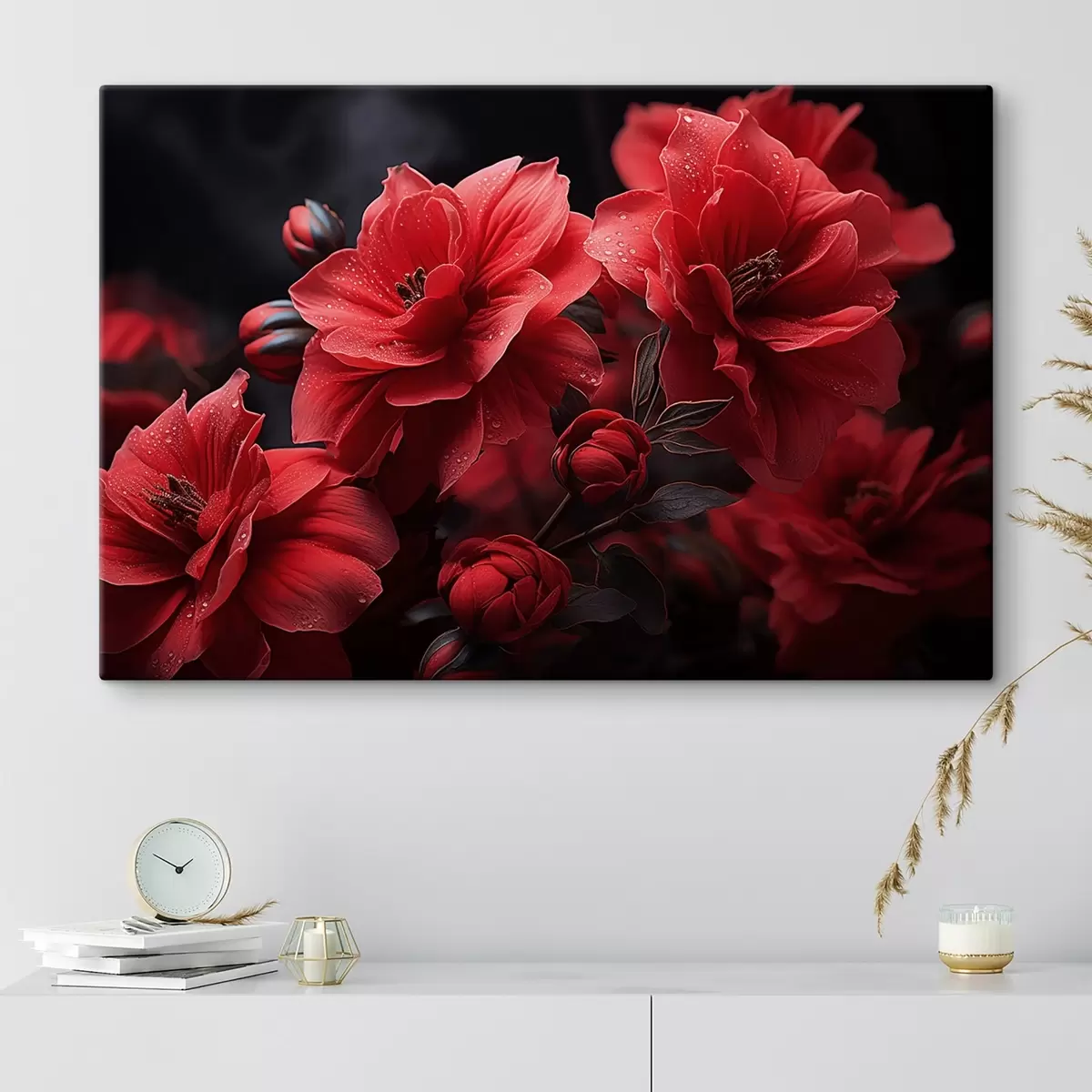  Peintures Fleurs rouges sur fond sombre s43318
