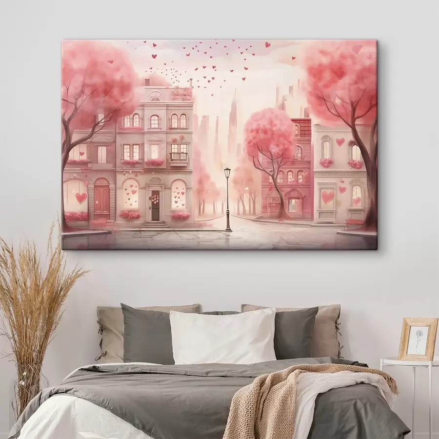  Peintures Rue romantique rose avec des cœurs s43324