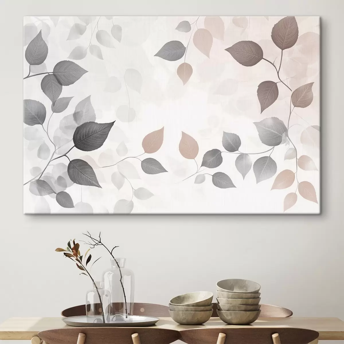  Schilderijen Bladeren op een lichte achtergrond s43325