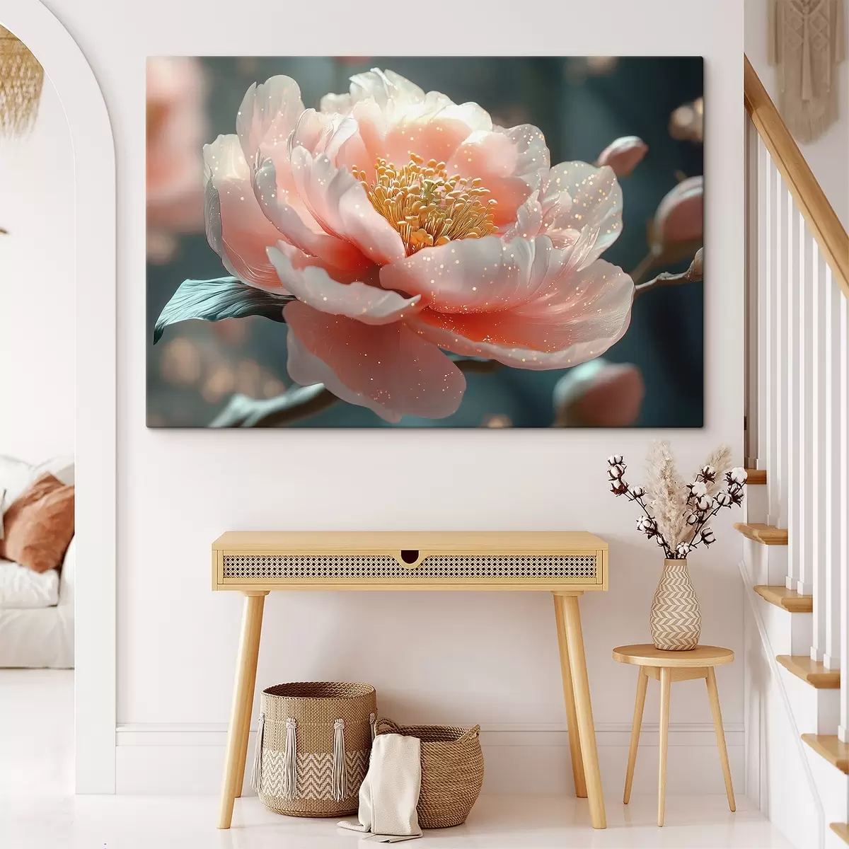  Schilderijen Delicate bloem op een tak met zonnestralen s43326