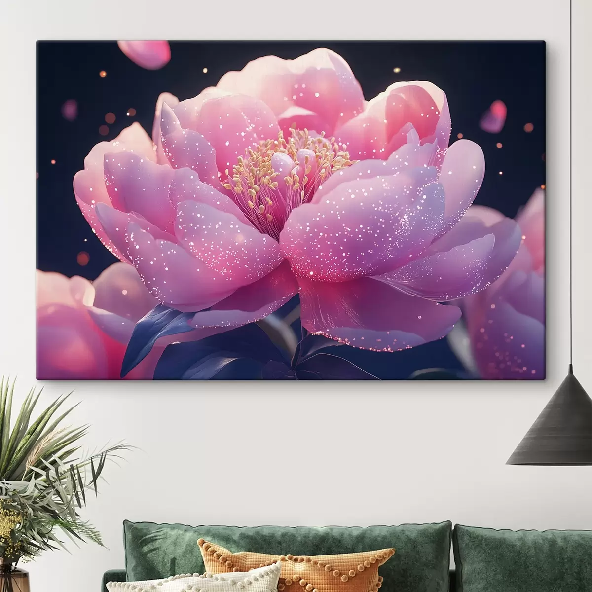  Peintures Grande fleur rose tendre avec rayons de soleil s43327
