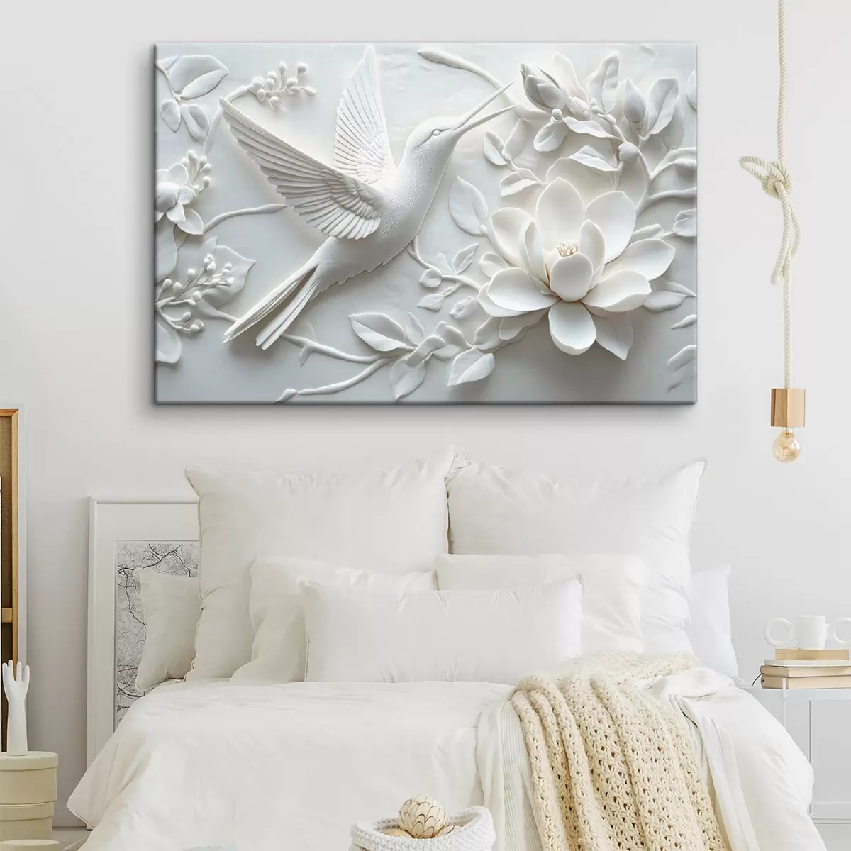  Peintures Image 3d en noir et blanc d'un oiseau et de fleurs environnantes s43329