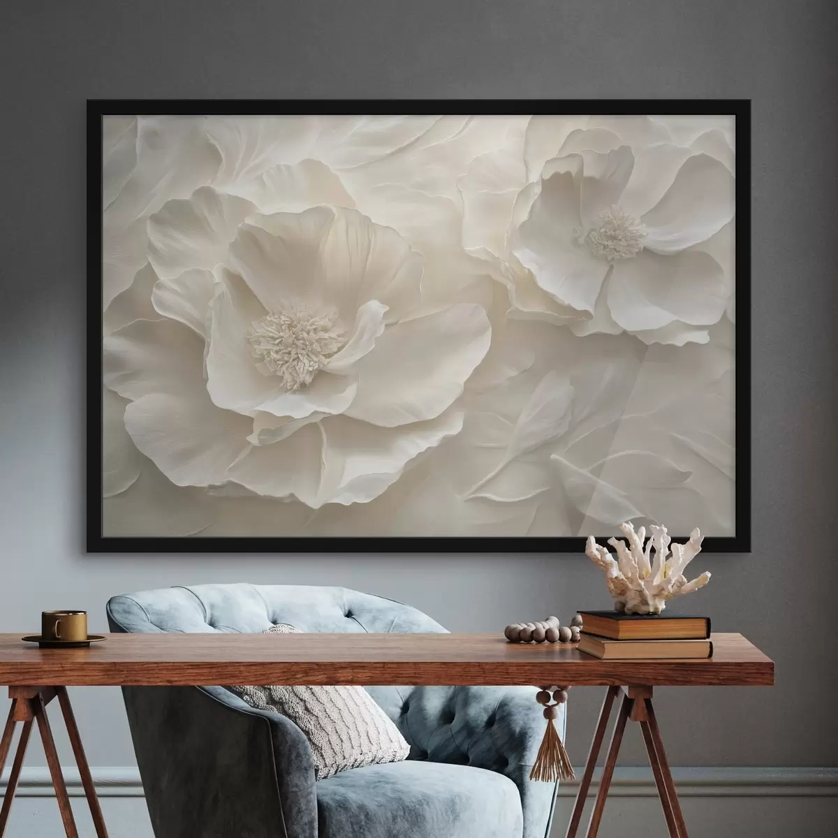 Affiche Grandes pivoines blanches aériennes f43312