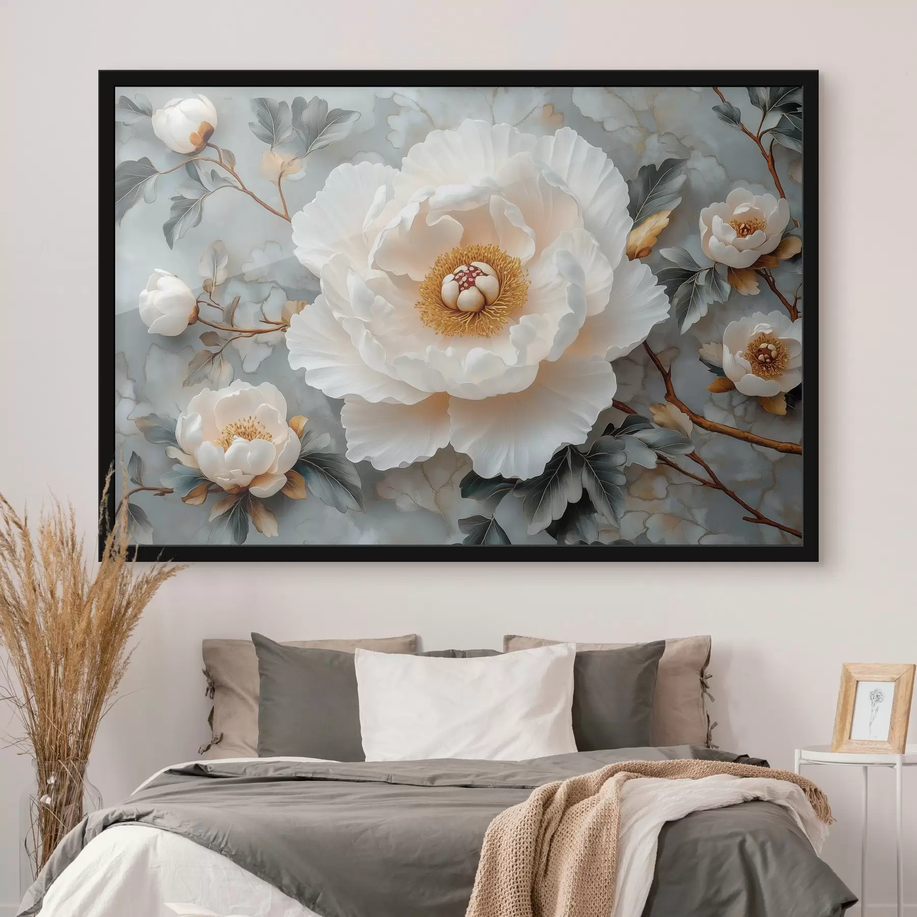 Papier peint photo Magnifique pivoine sur fond de feuilles et de petites pivoines f43315