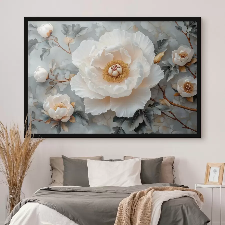 Papier peint photo Magnifique pivoine sur fond de feuilles et de petites pivoines f43315