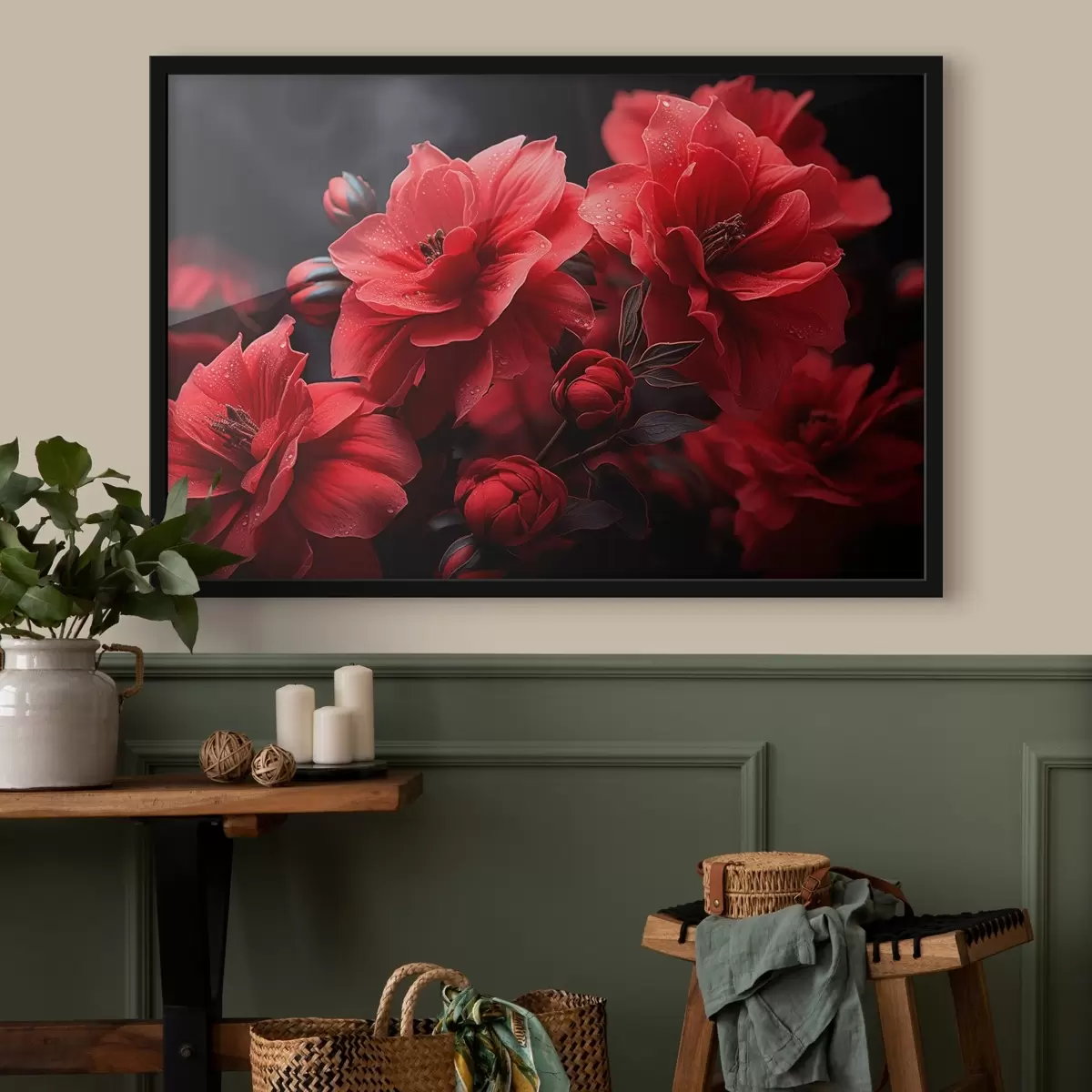 Affiche Fleurs rouges sur fond sombre f43318