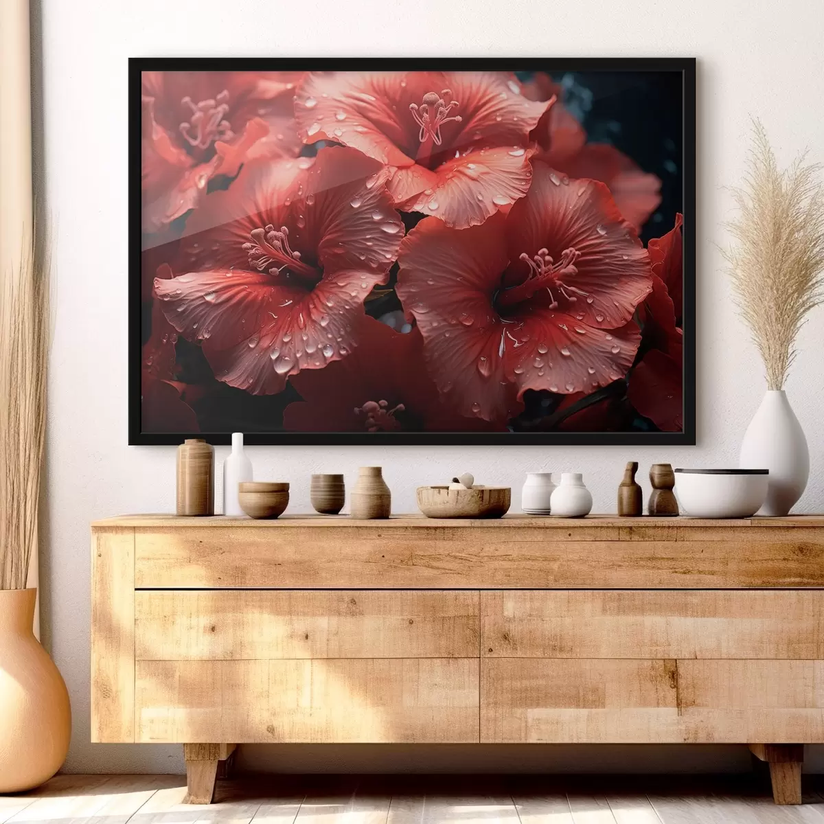 Affiche Fleurs rouges avec rosée sur les pétales f43319