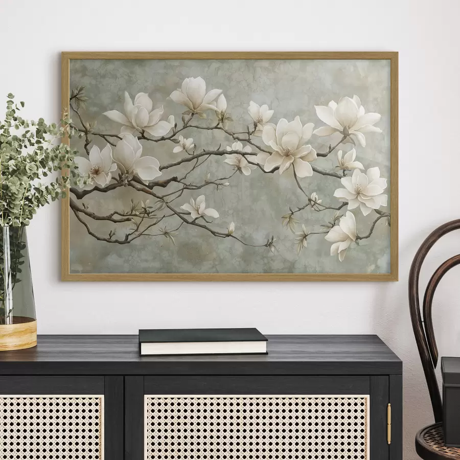 Papier peint photo Branche de magnolia sur fond pastel grunge f43322