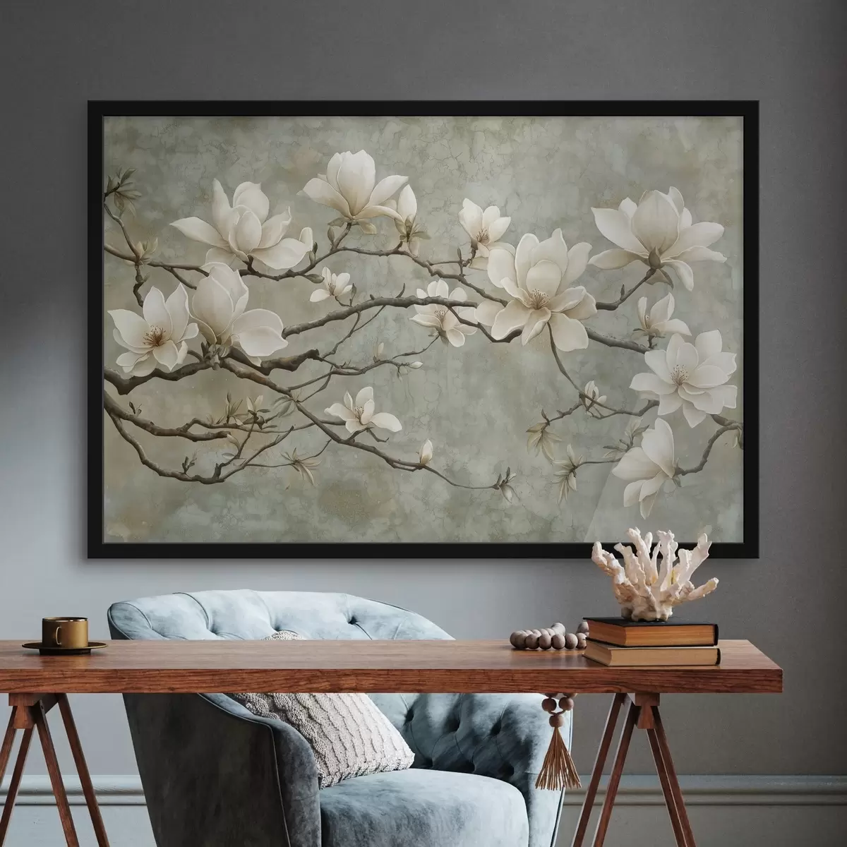 Poster Magnolia tak op een pastel grunge achtergrond f43322