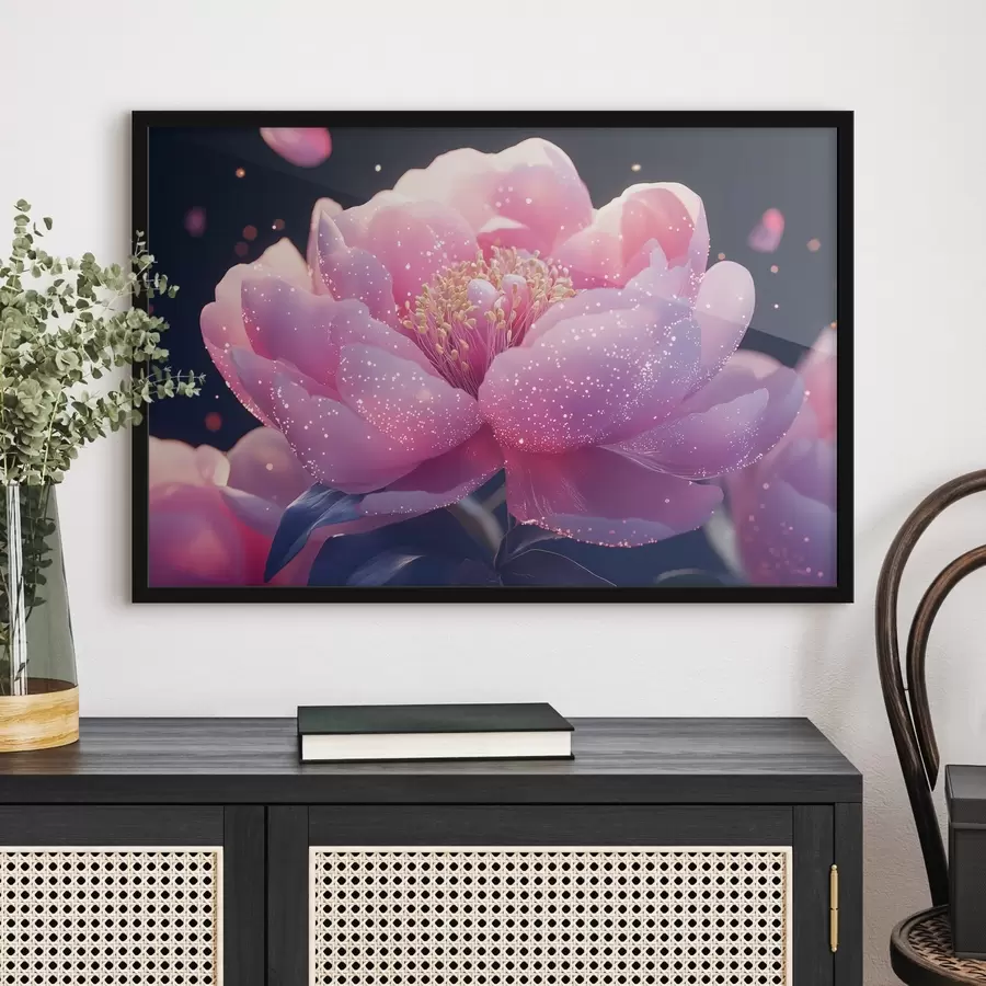 Fotobehang Grote zachtroze bloem met zonnestralen f43327