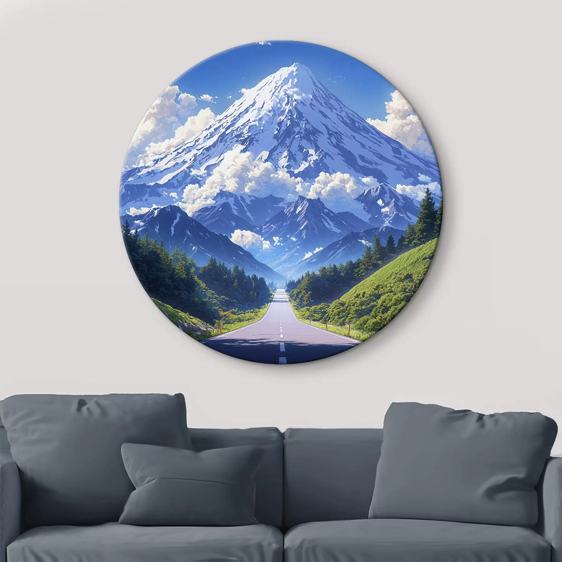  Schilderijen Weg naar de bergen met wolken en bos rondom r43317