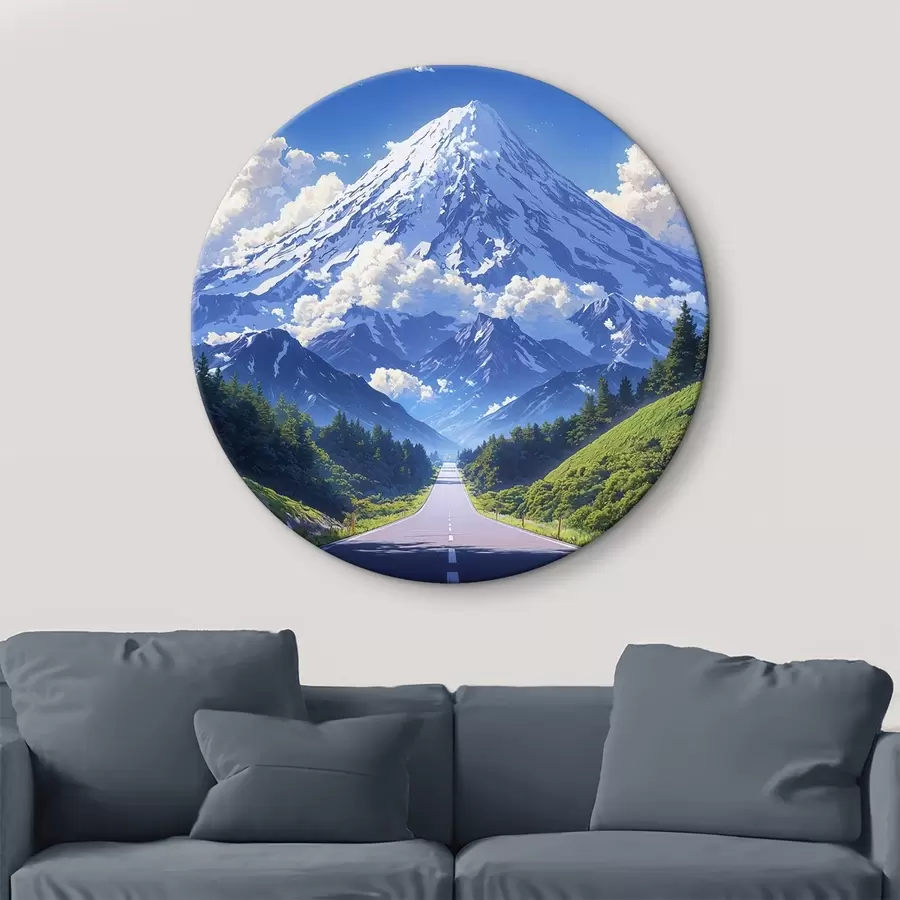  Peintures Route vers les montagnes avec des nuages et des forêts tout autour r43317