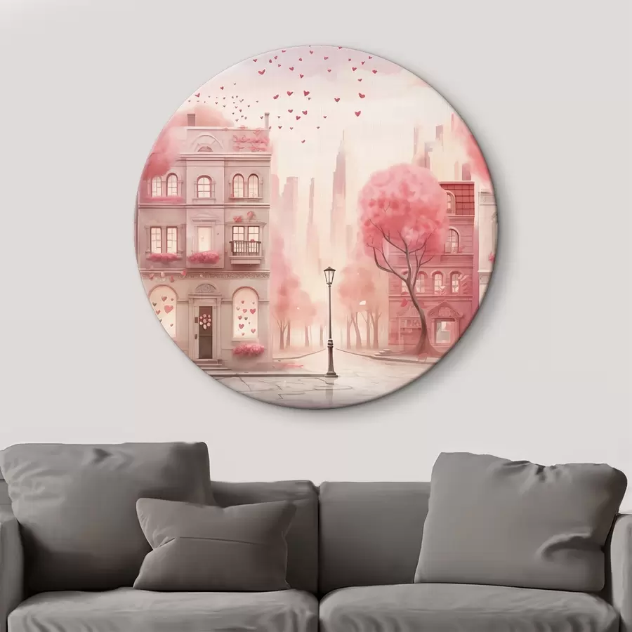  Schilderijen Romantische roze straat met hartjes r43324