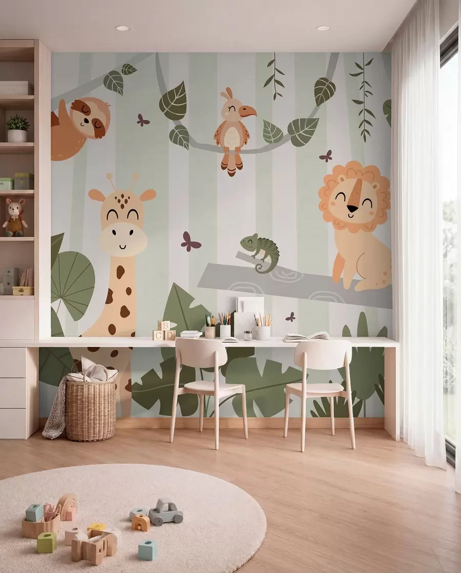 Fotobehang Landschap met tropische dieren w03376