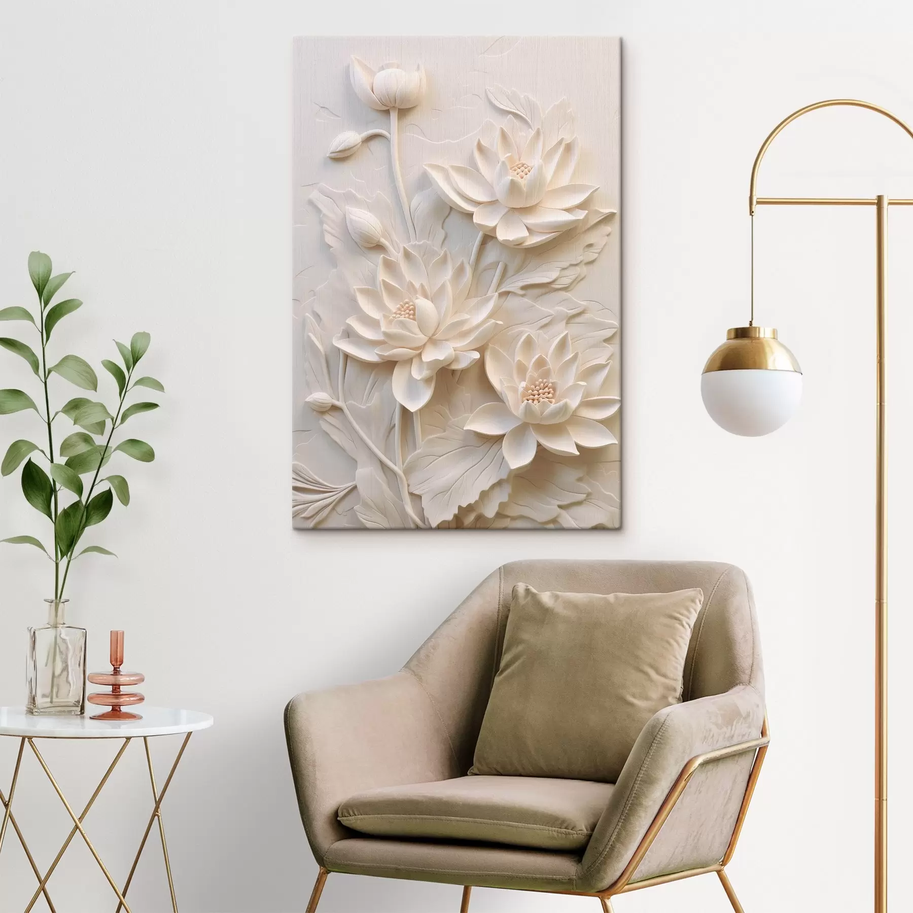 Fotobehang Wit lijstwerk, imitatie, bloemen s43334