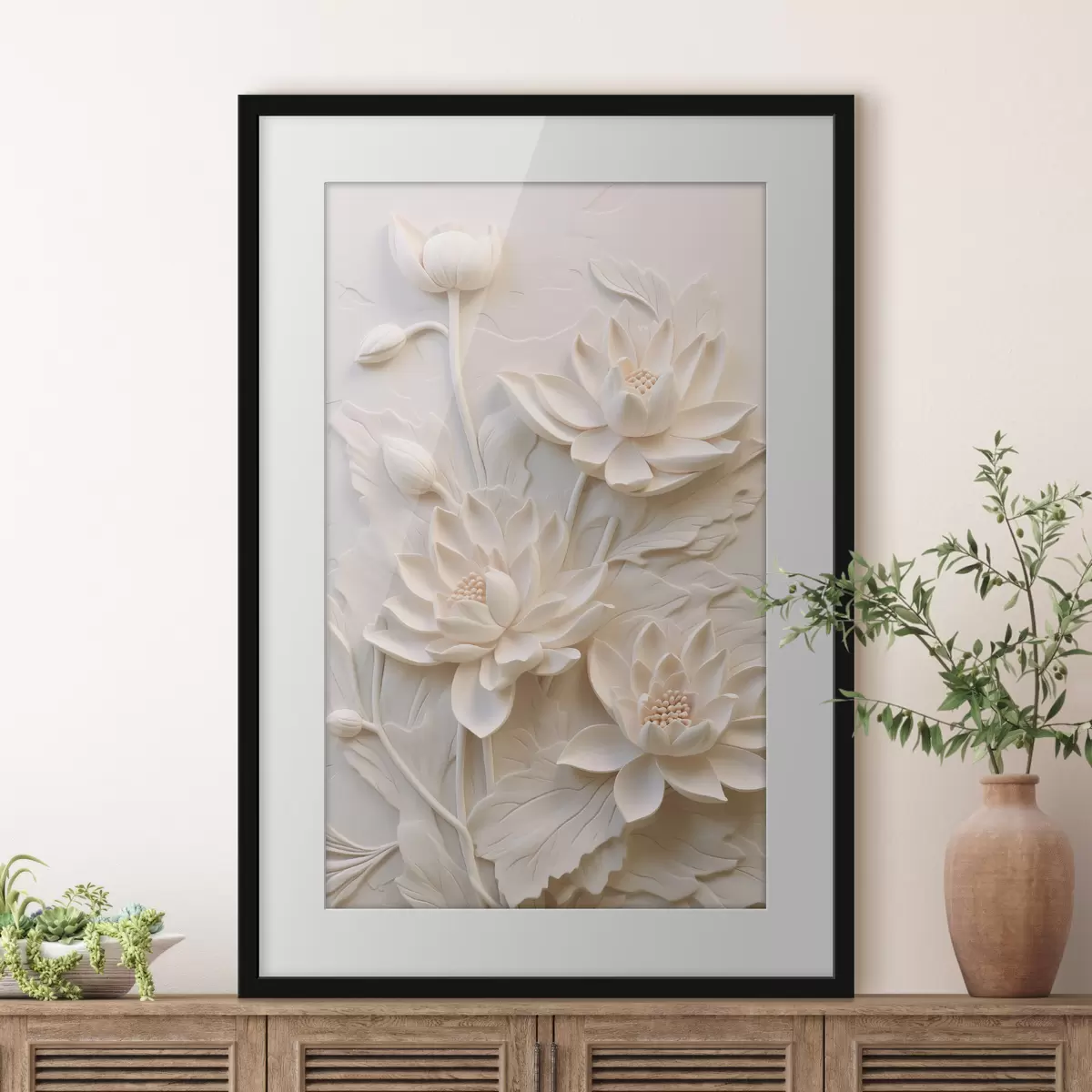 Affiche Moulure blanche, imitation, fleurs f43334