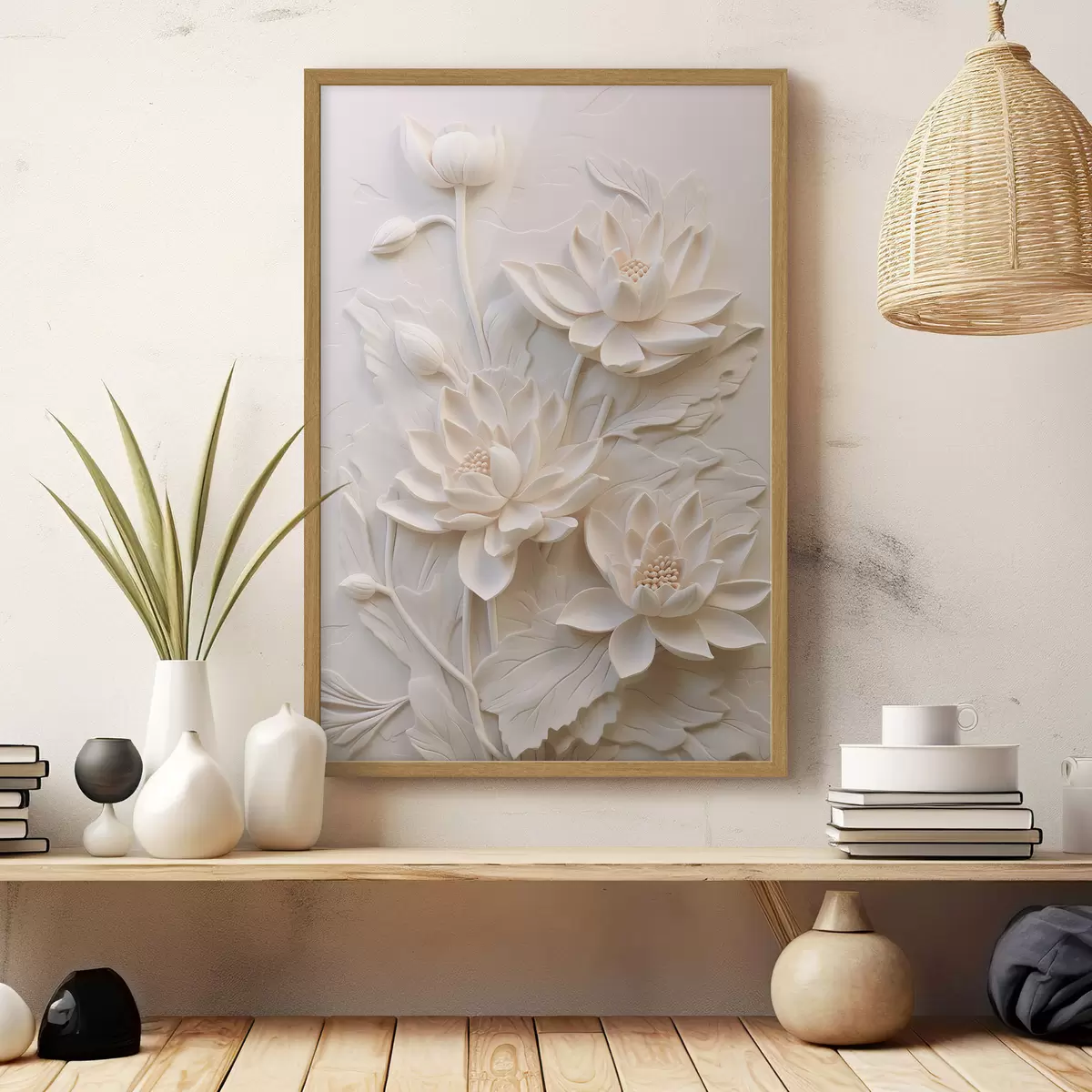 Affiche Moulure blanche, imitation, fleurs f43334