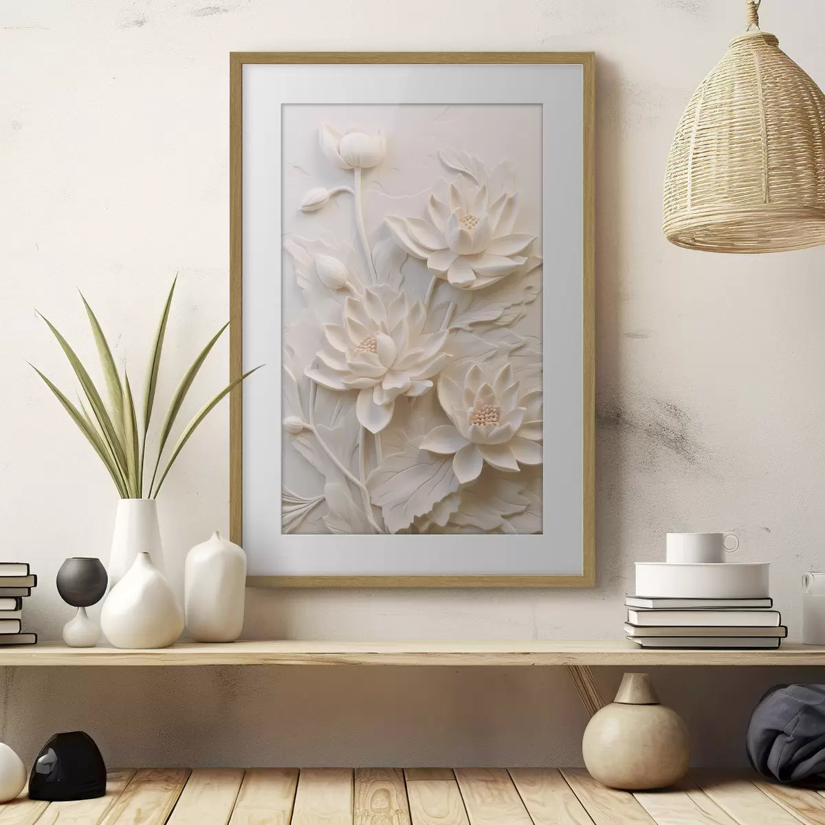 Affiche Moulure blanche, imitation, fleurs f43334