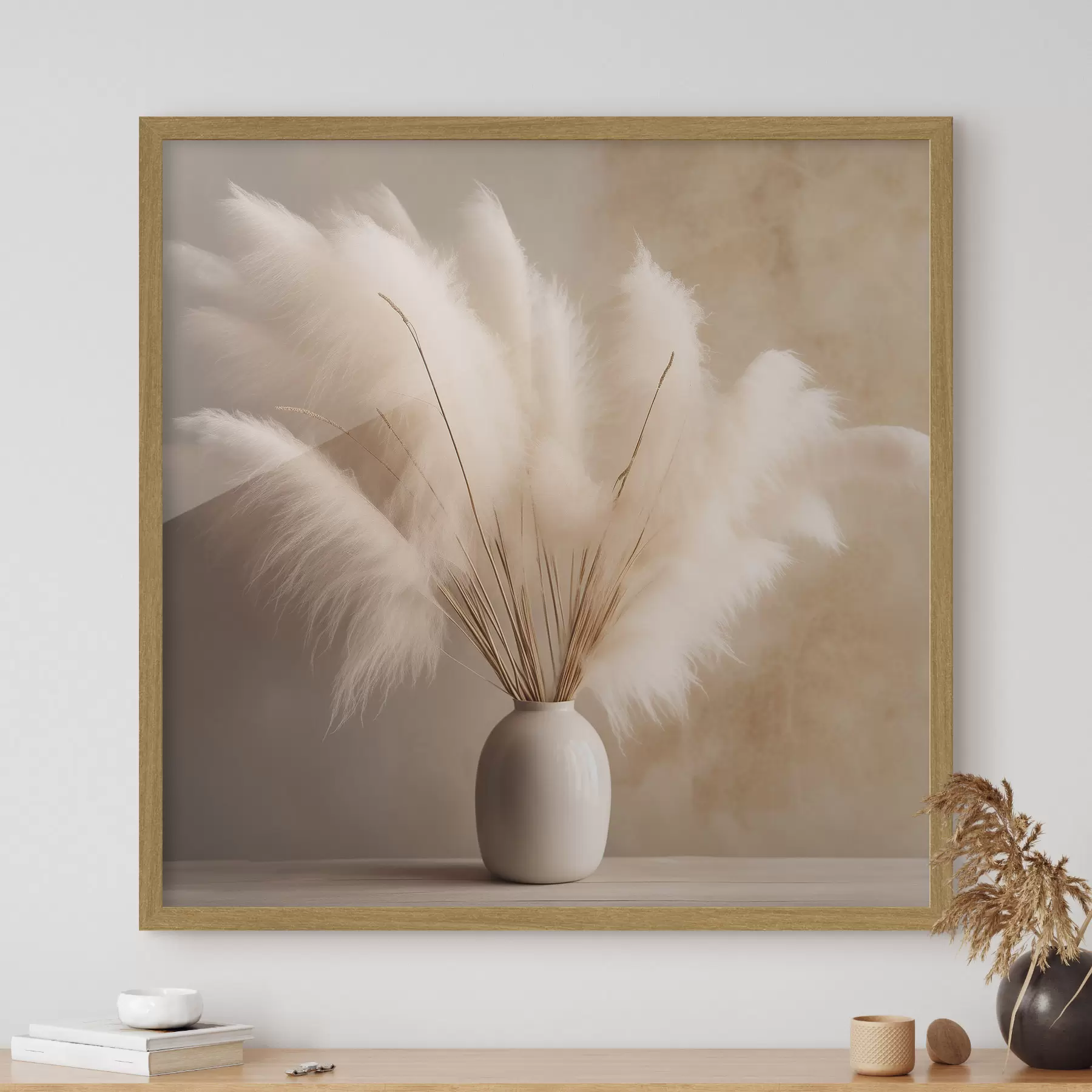 Papier peint photo Branches de roseaux touffues dans un vase sur la table f43338
