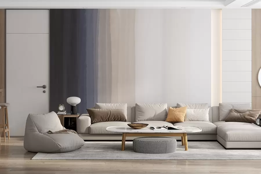 Fotobehang Abstracte minimalistische gradiëntprint met verticale strepen van donkerblauw, licht perzik en wit w08915v1