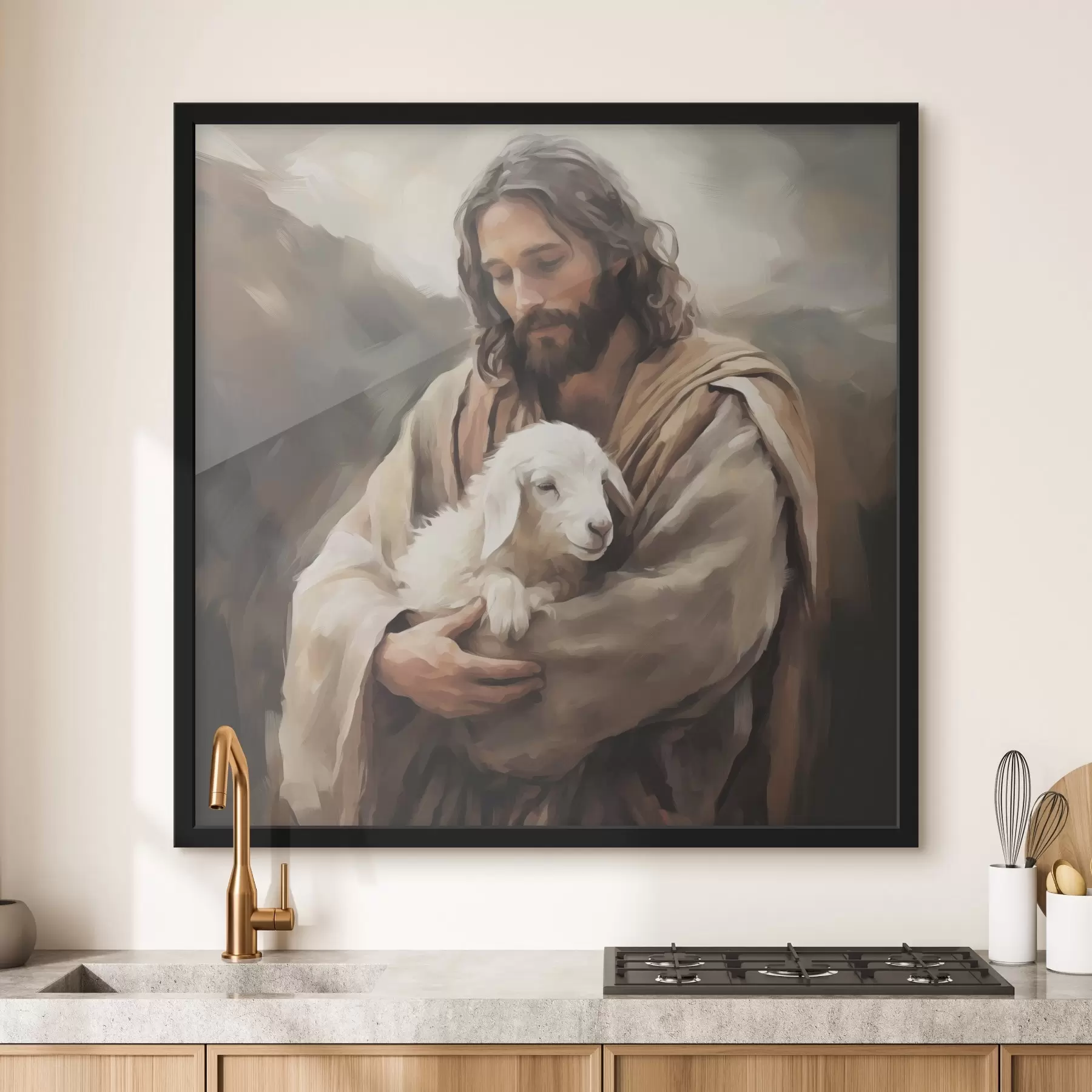 Papier peint photo Jésus avec l'agneau f43356