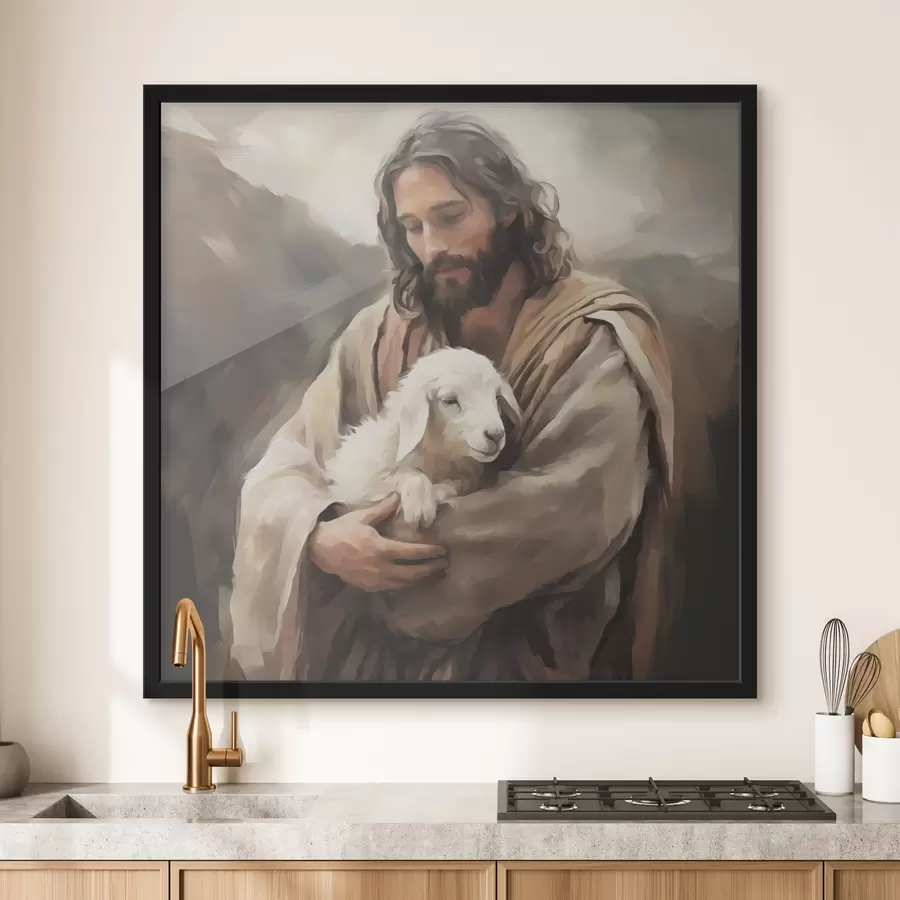 Papier peint photo Jésus avec l'agneau f43356