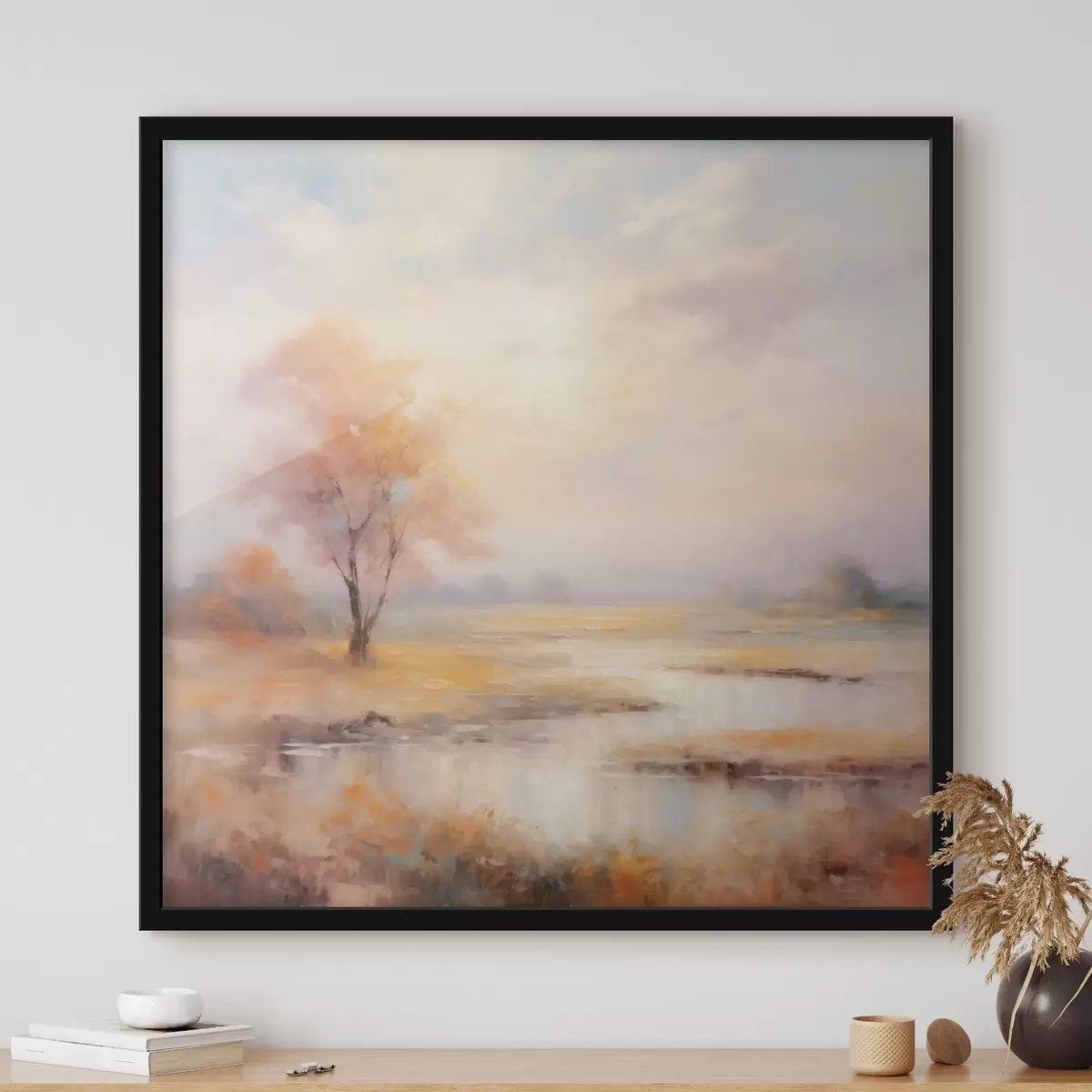 Affiche Paysage aux tons chauds avec une rivière et un arbre f43375