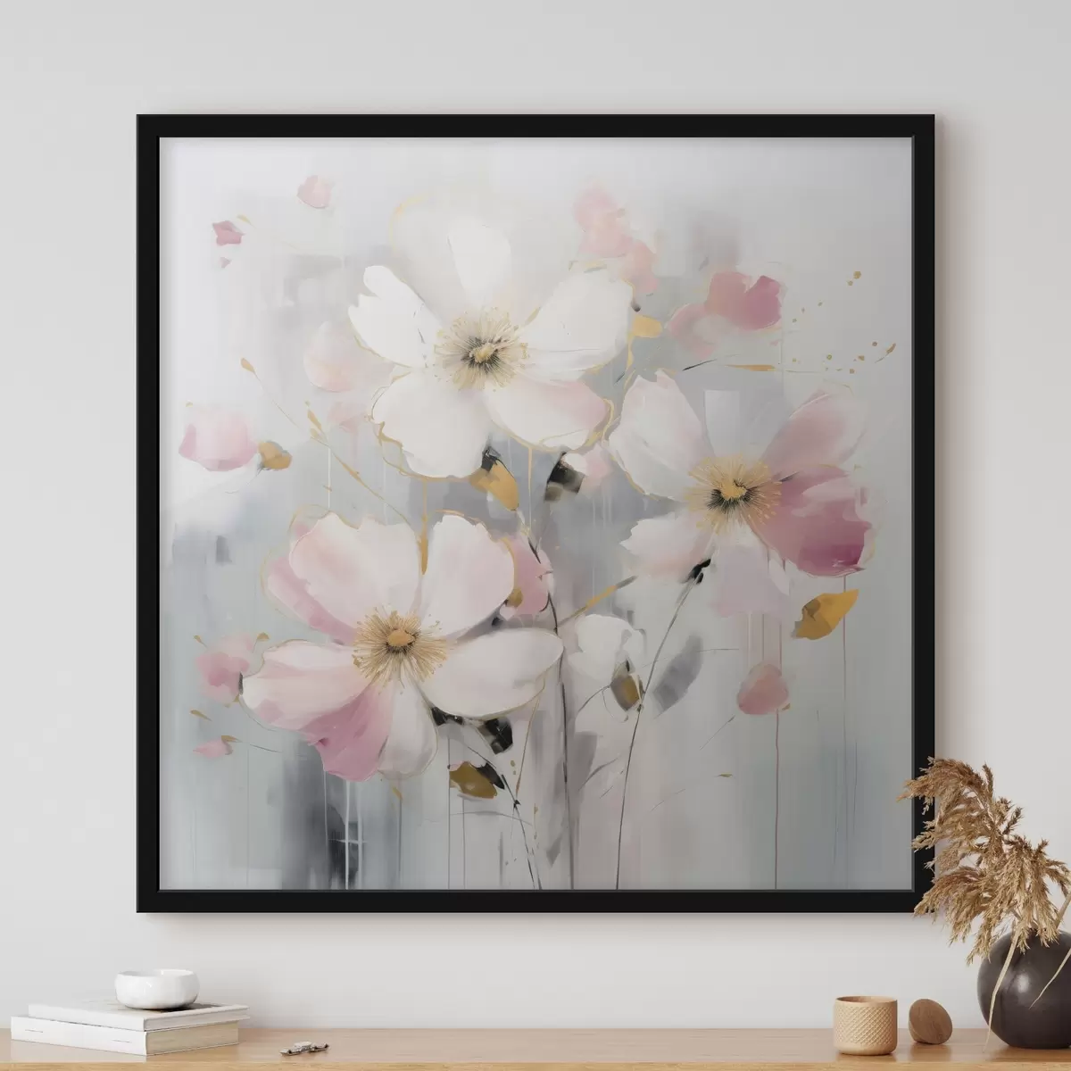 Poster Bloemen in zachte tinten met grote penseelstreken in schilderstijl f43380