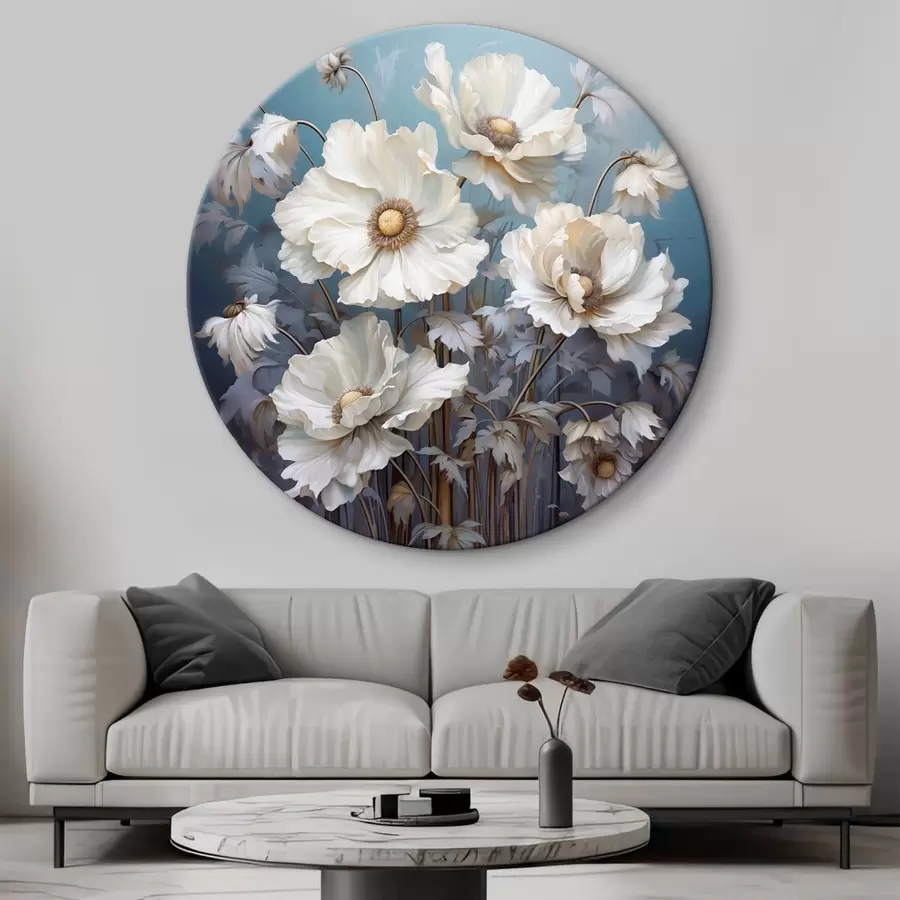  Peintures Bouquet de pivoines blanches sur fond bleu en style peinture r43370