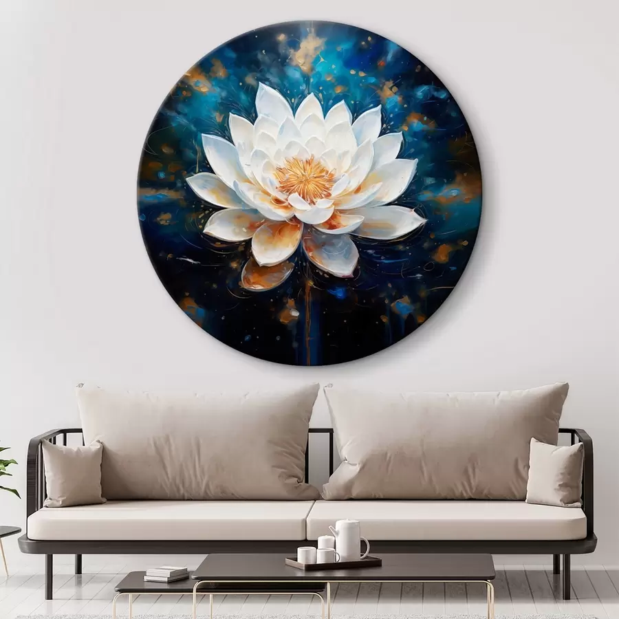  Schilderijen Witte lotus op een blauwe achtergrond in schilderstijl r43371