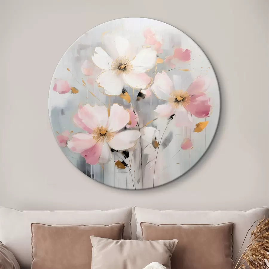  Schilderijen Bloemen in zachte tinten met grote penseelstreken in schilderstijl r43380