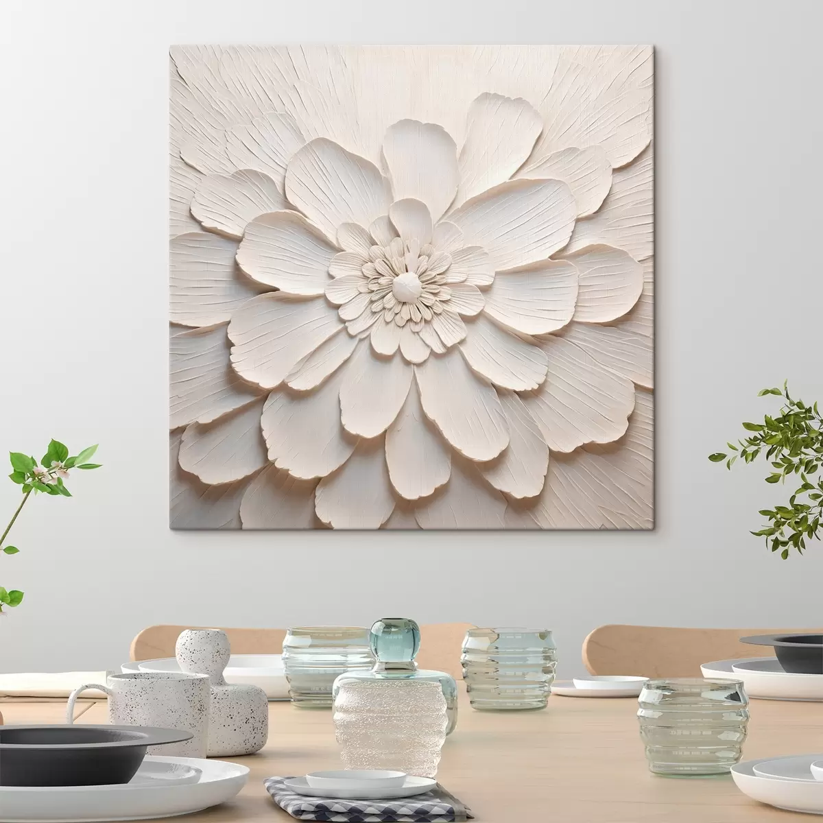  Schilderijen Grote witte bloem met volumineuze bloemblaadjes s43364