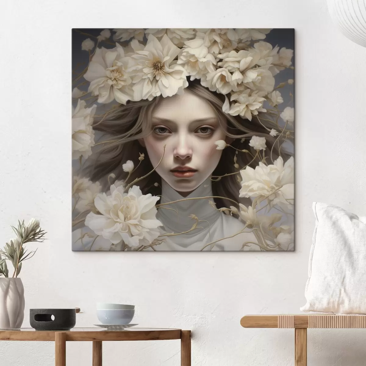  Peintures Fille dans des fleurs dans des tons calmes s43367