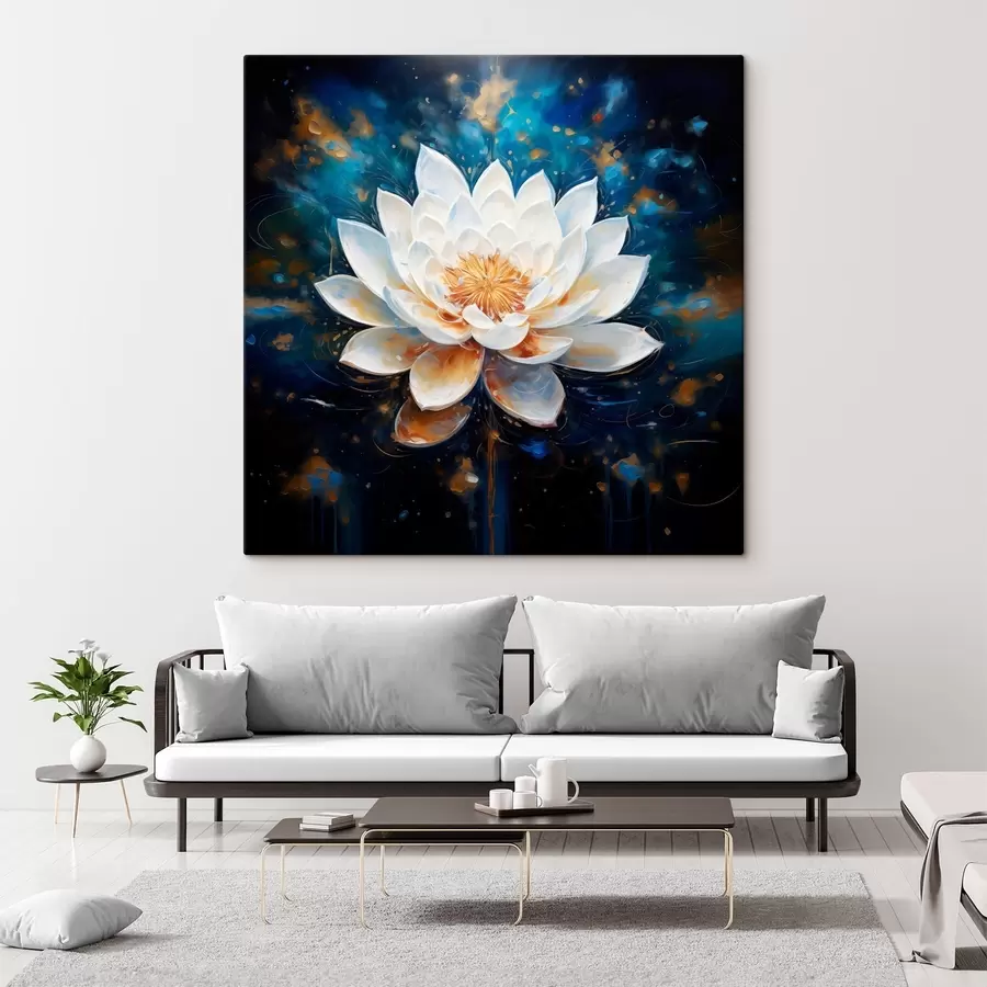  Peintures Lotus blanc sur fond bleu dans le style de la peinture s43371