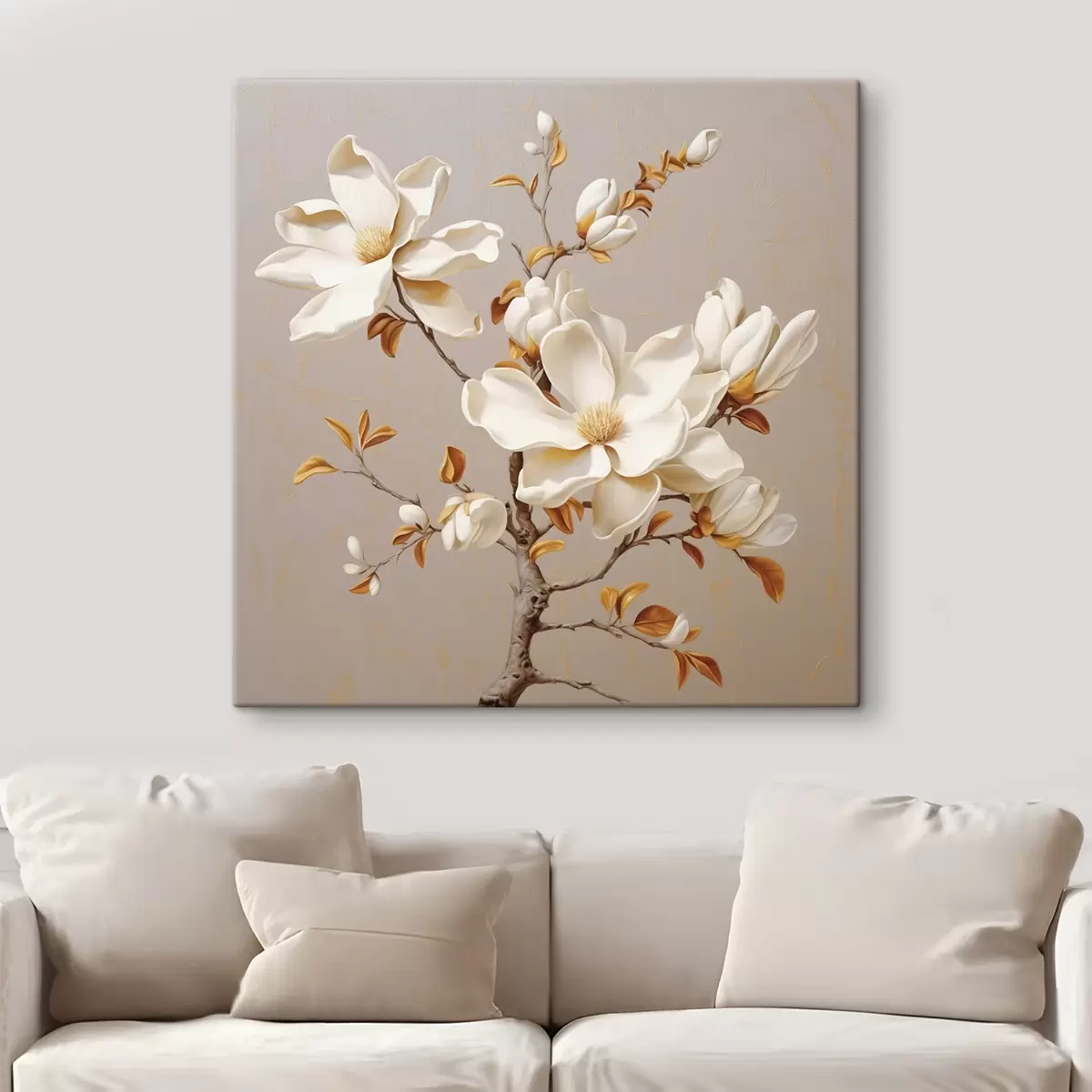  Peintures Branche de magnolia gracieuse dans les tons beiges s43373