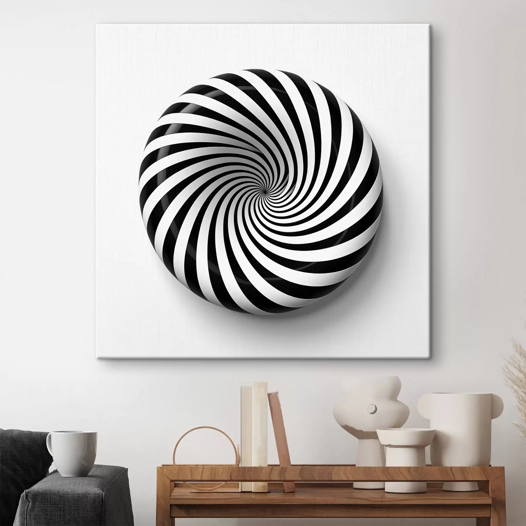  Schilderijen Geometrische wervelende afbeelding, zwarte afbeeldingen op een witte achtergrond s43376