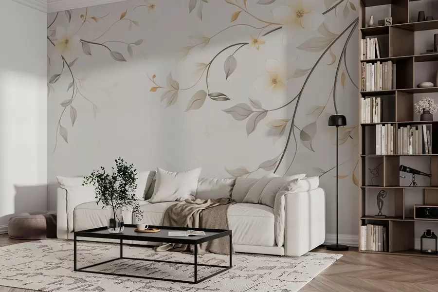 Papier peint photo Branches pendantes avec fleurs et feuilles w03439