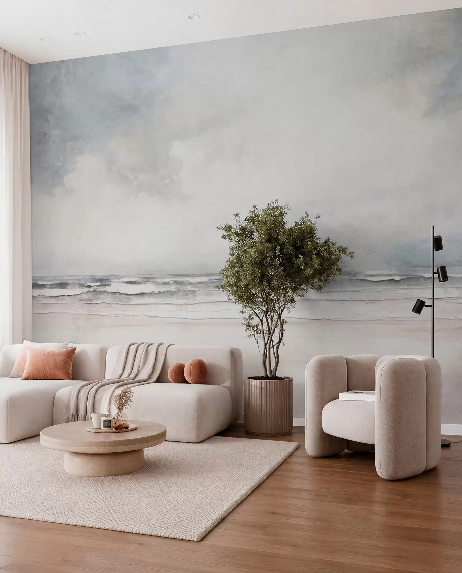 Fotobehang Zilveren zeehorizon w03441