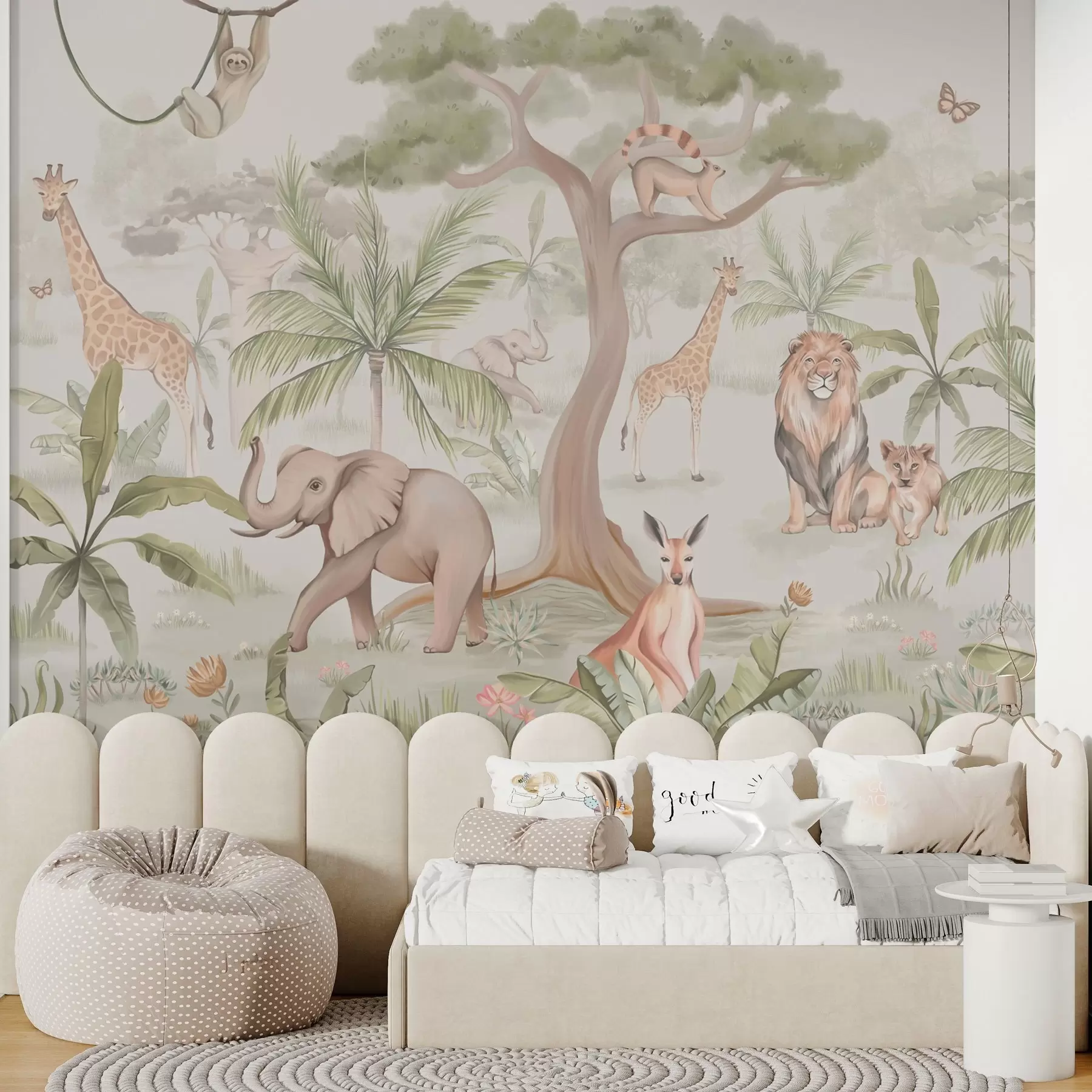 Fotobehang Panorama van jungle met dieren w03444
