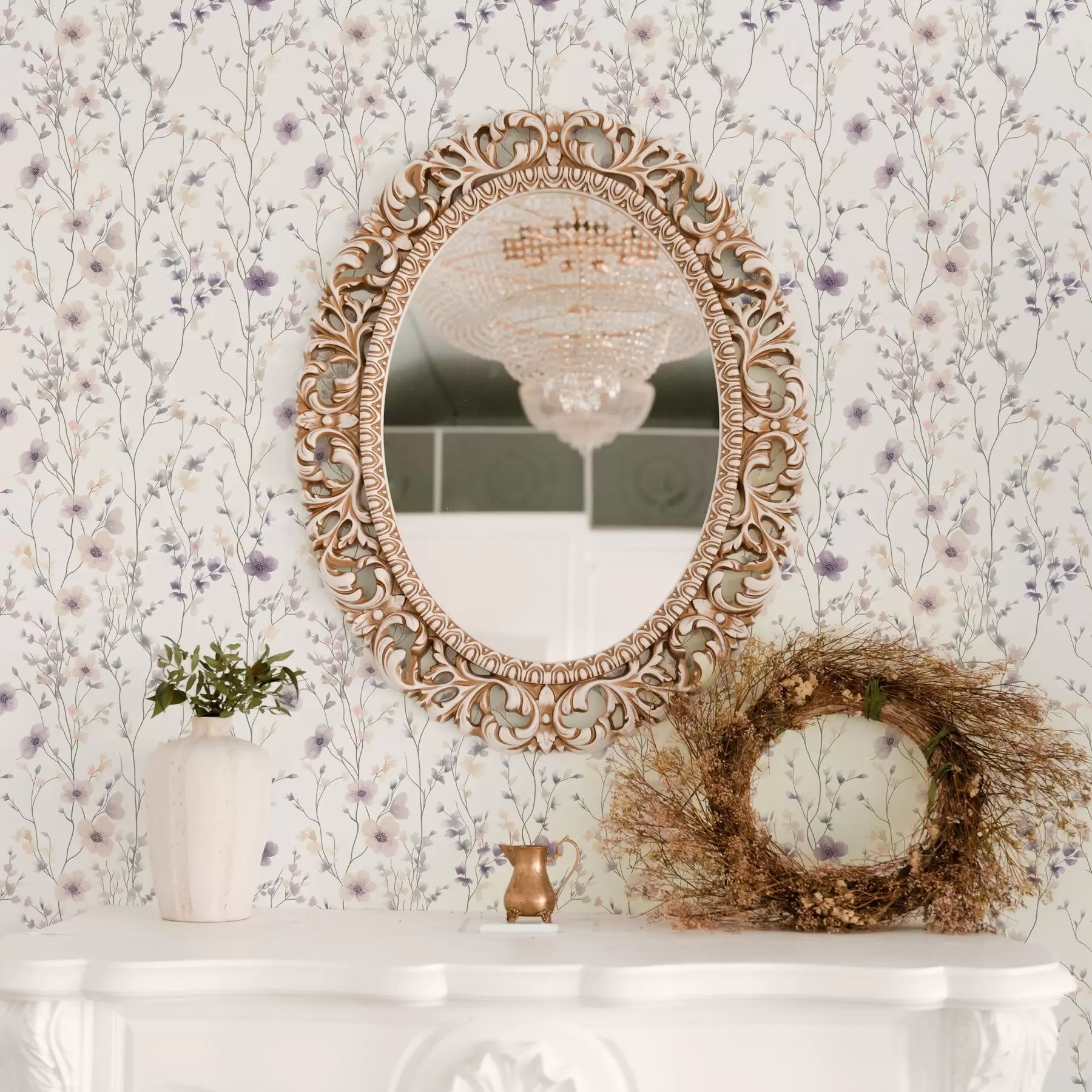 Papier peint photo Kleine wilde bloemen met dunne stengels op lichte achtergrond a00003