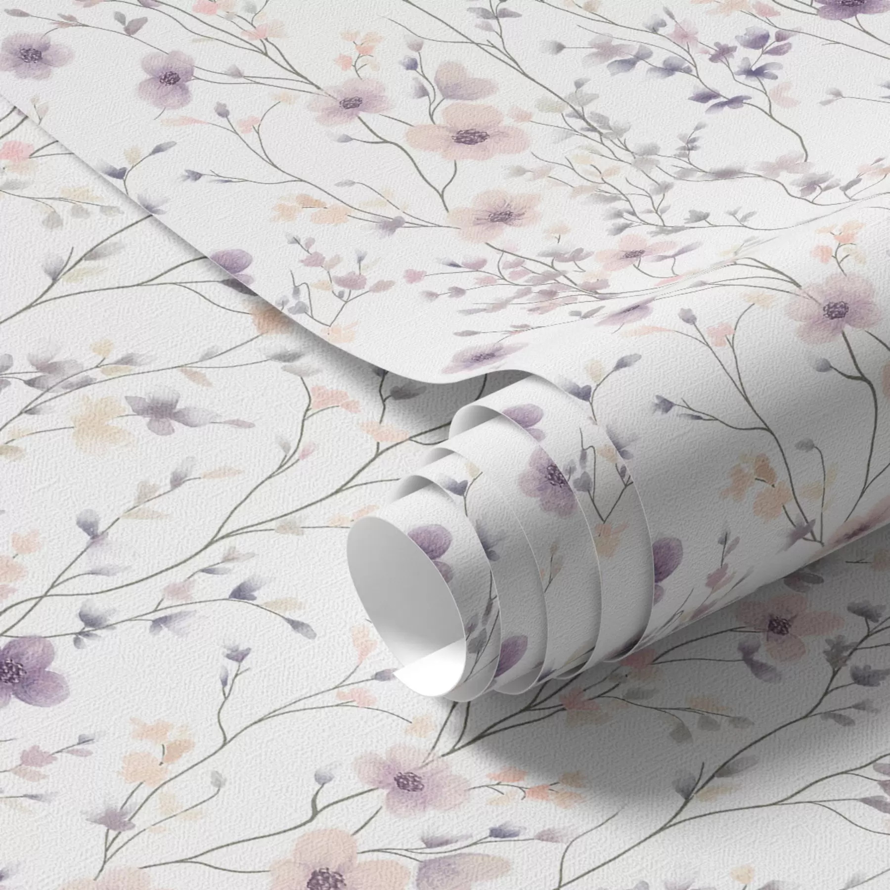 Papier peint photo Petites fleurs sauvages aux tiges fines sur fond clair a00003