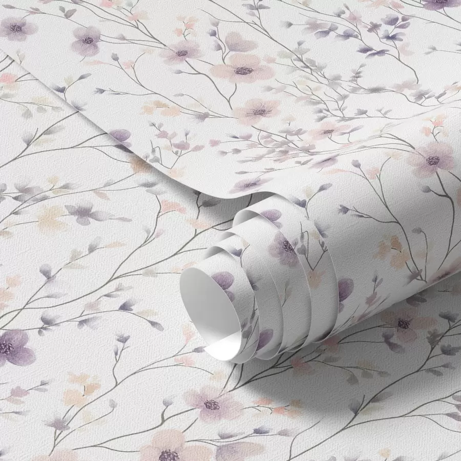 Papier peint photo Petites fleurs sauvages aux tiges fines sur fond clair a00003