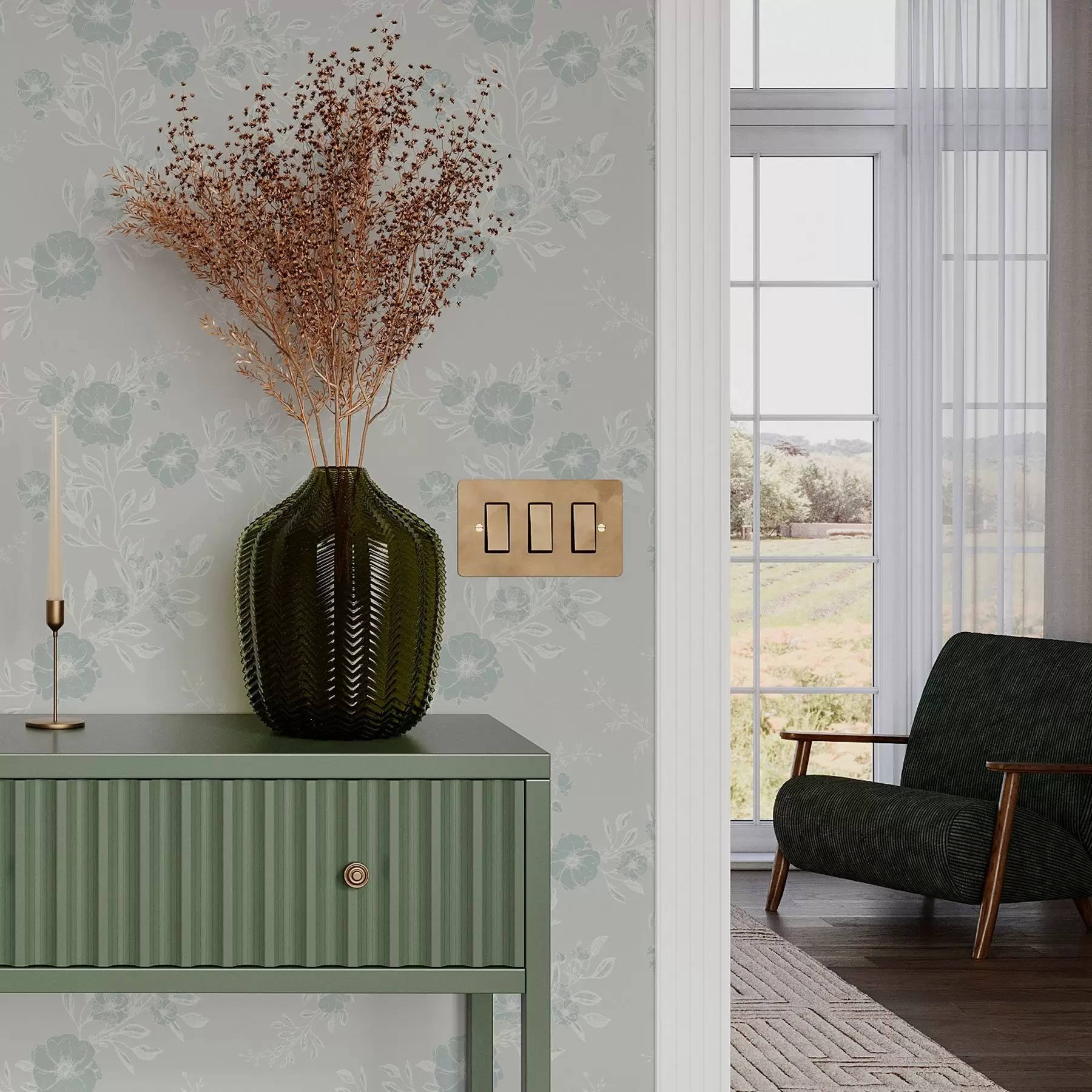 Fotobehang Bloemen met lichte bladeren op blauwe achtergrond a00006v2