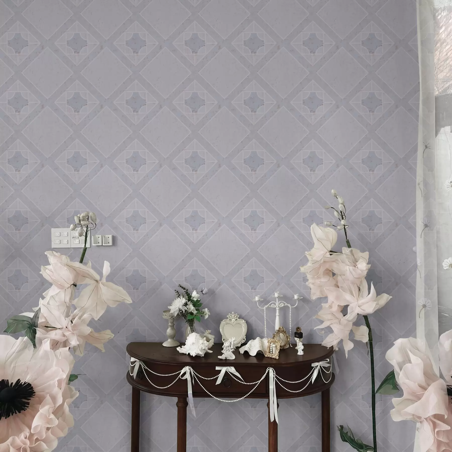 Fotobehang Witte ruitjes op een blauwe achtergrond a00010