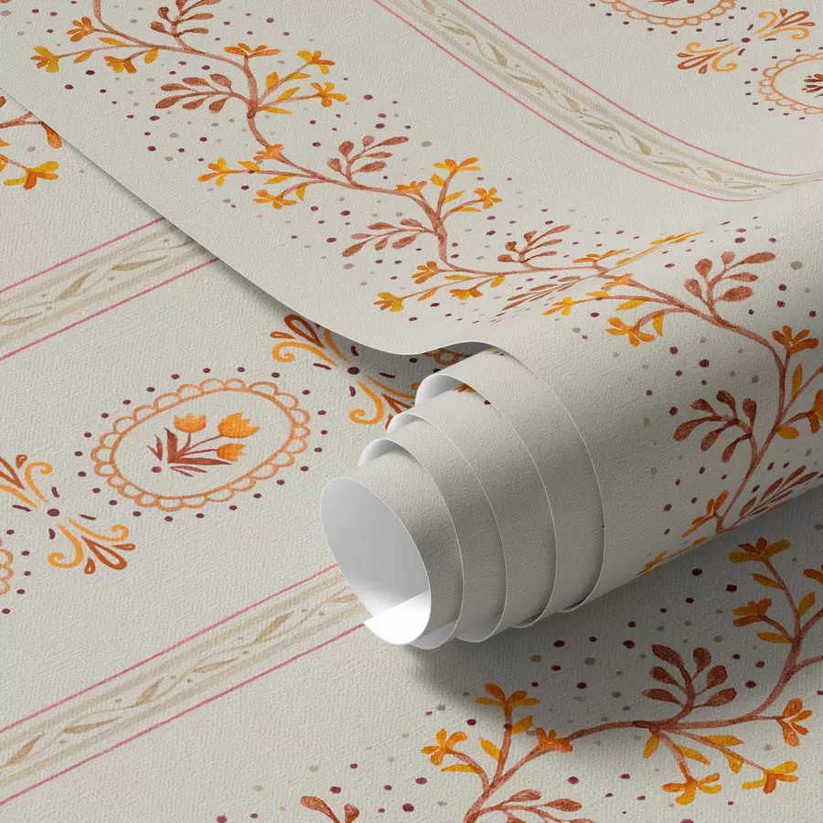 Papier peint photo Ornement géométrique délicat avec des fleurs et des plantes a00031