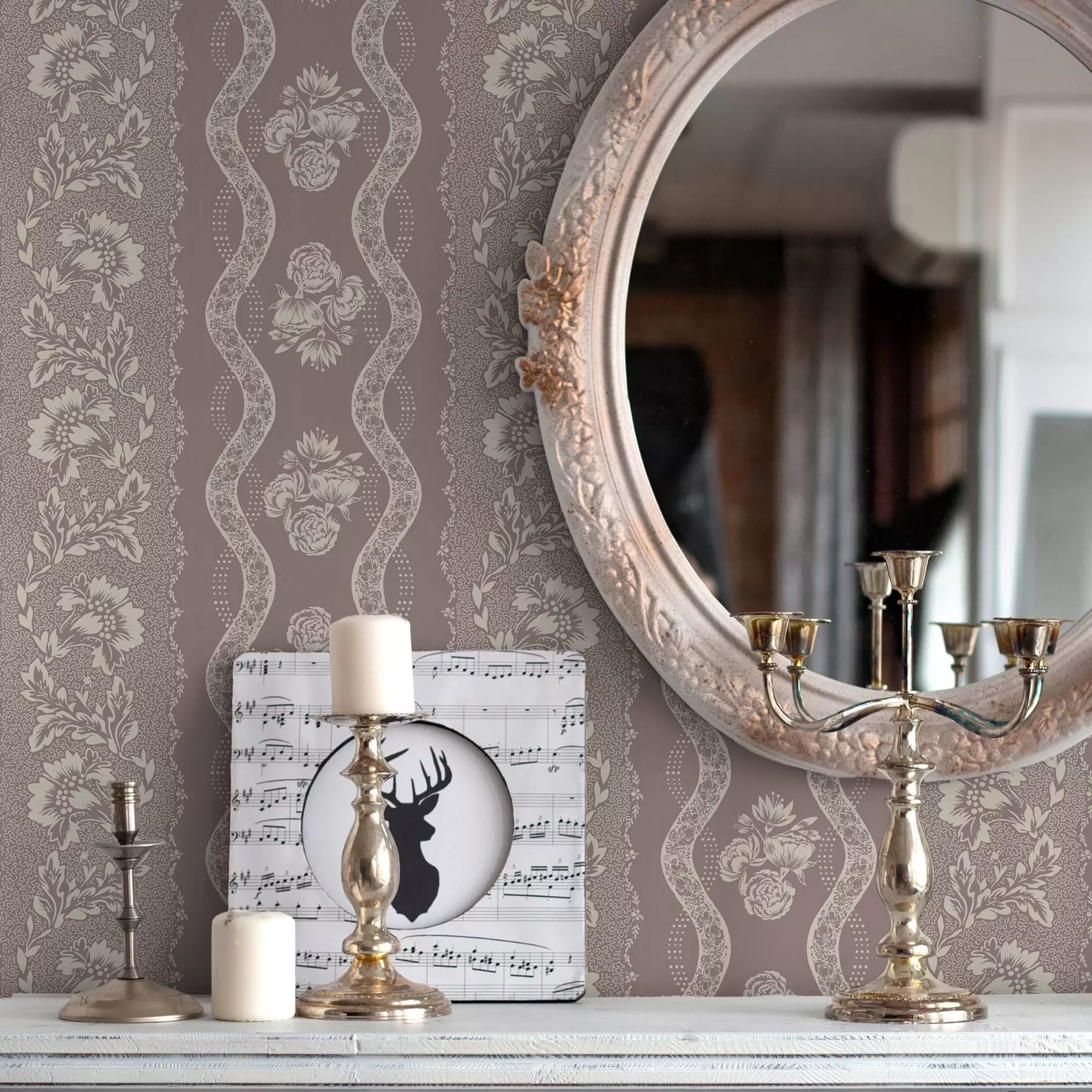 Fotobehang Zacht geometrisch ornament met bloemen en gebogen lijnen a00033