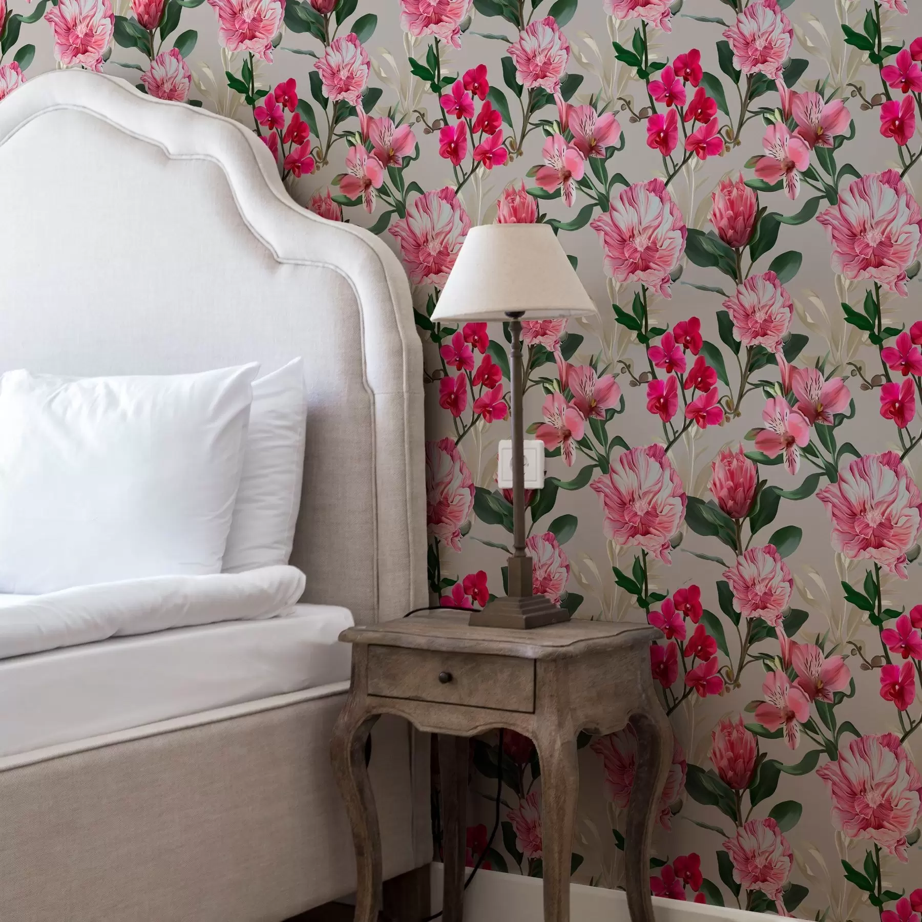 Fotobehang Delicate roze bloemen op lichte achtergrond a00094